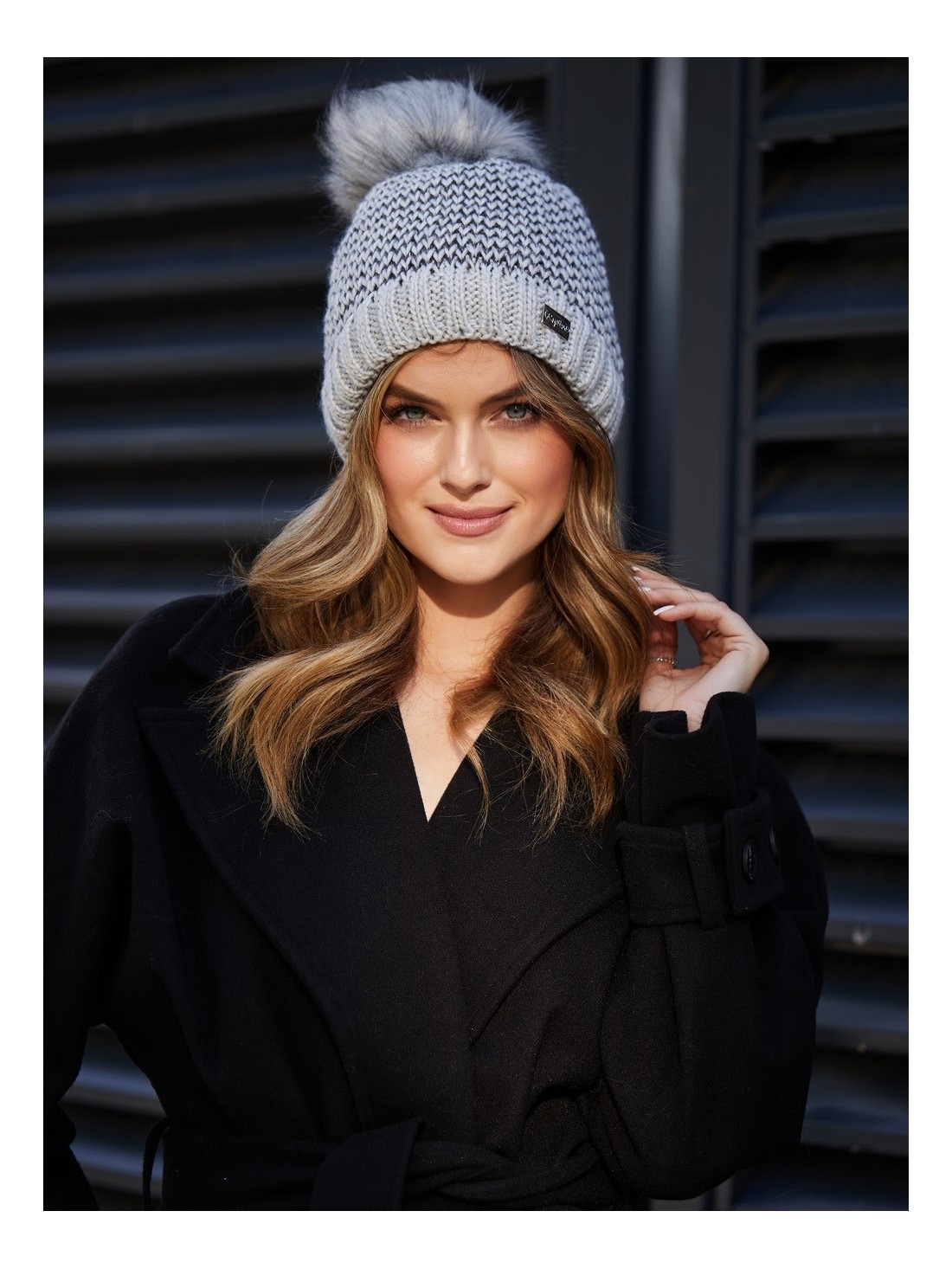 Light gray herringbone winter hat C44 - Online store - Boutique